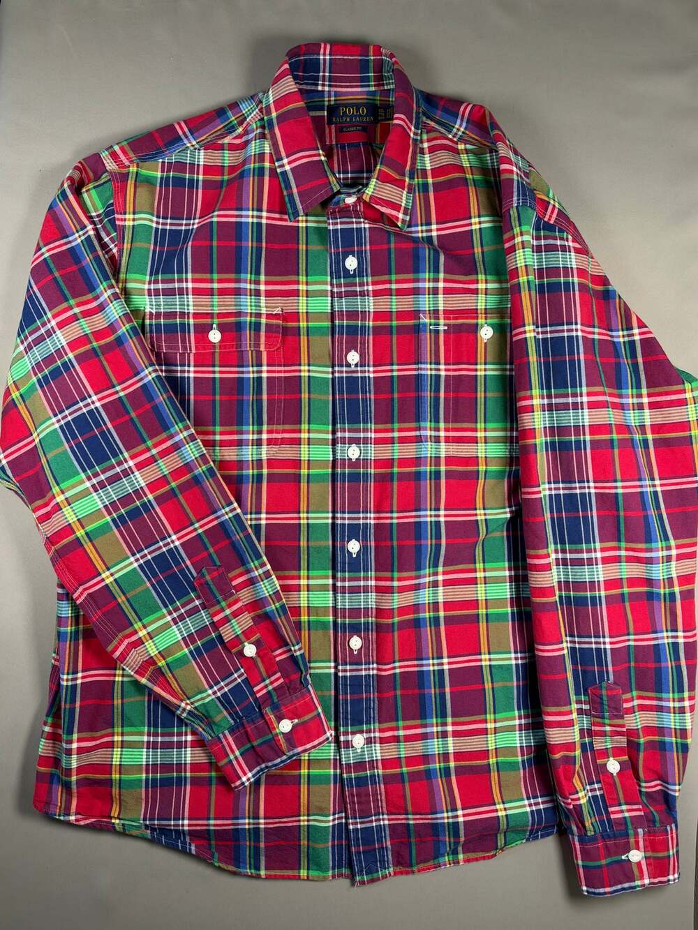 Polo Ralph Lauren Mens XXL Classic Fit Plaid Button Down Shirt Red Green